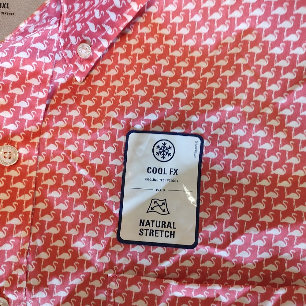 Izod Men's Patterned Orange Button-Down Shirt Big… - image 7
